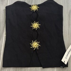Commense Black Strapless Top with Gold Sun Embellishments